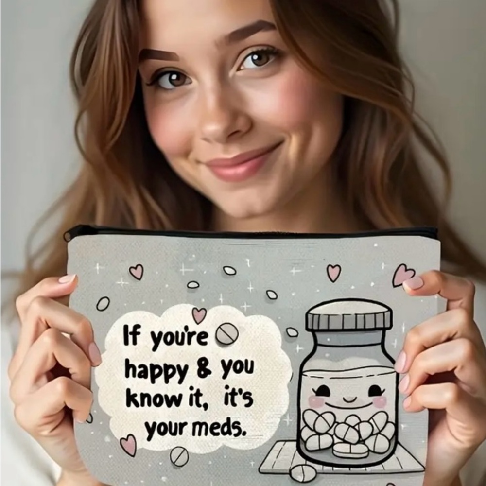 Cute and Sarcastic Gray and Black Zipper Makeup/Medicine Pouch